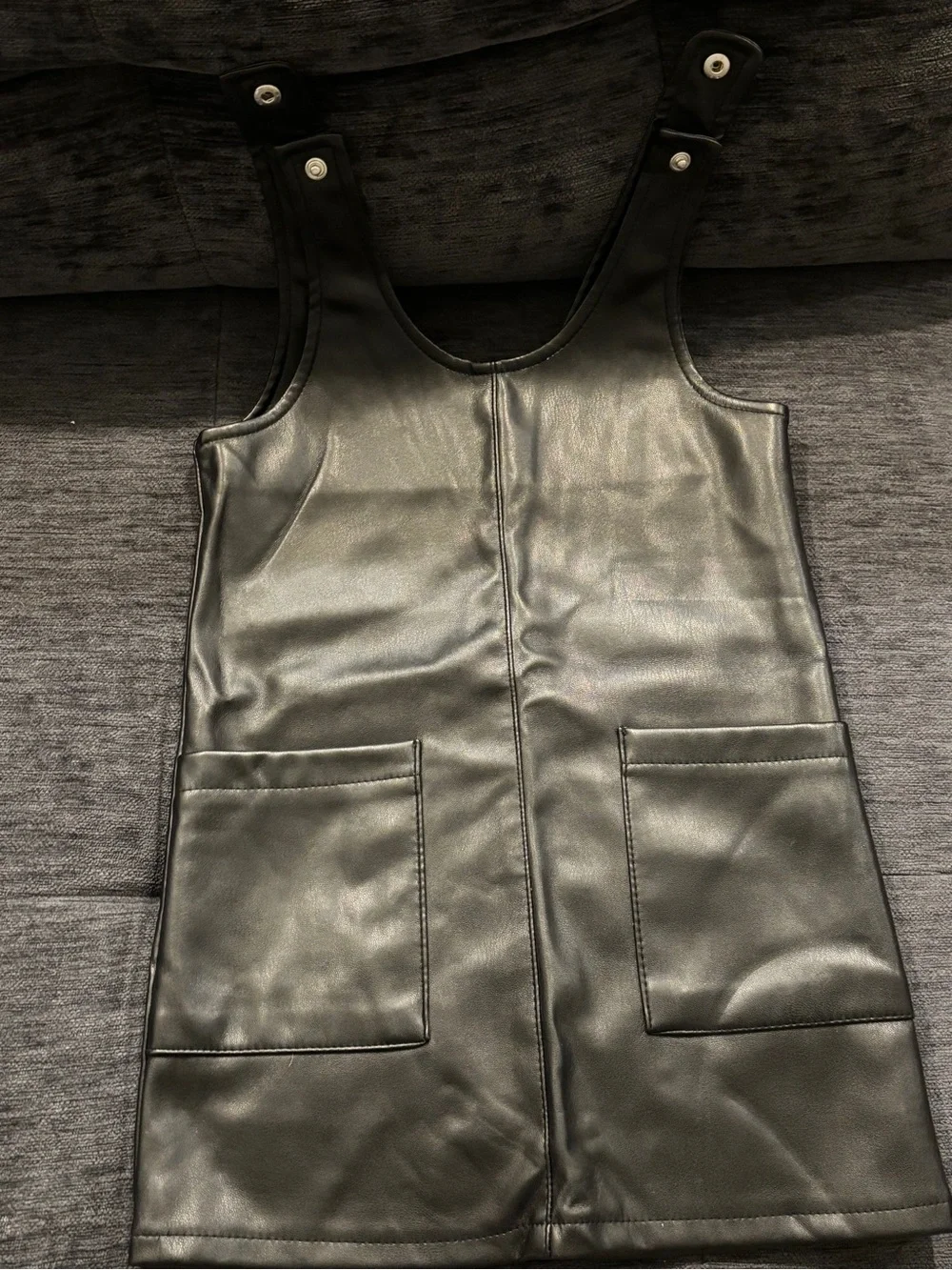 Primark Black Faux Leather Pinafore with Snap Strap Detail